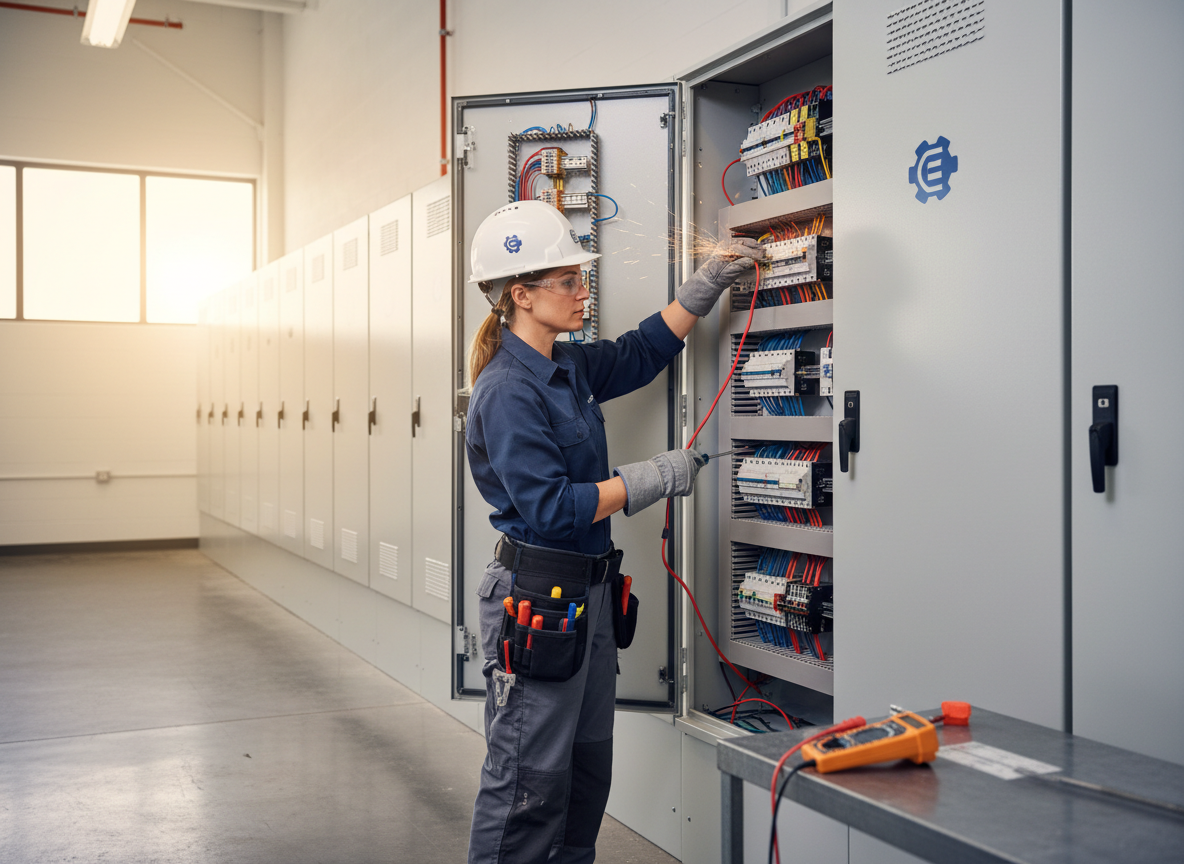 İzmir Zirve Elektrik uzman ekibi elektrik panosu üzerinde çalışırken